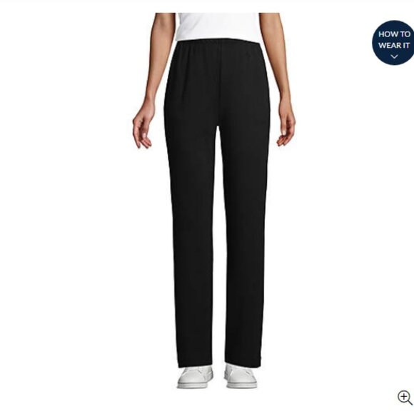 Pants Black straight leg Pull on flat front elastic waist cotton sport knit - Picture 1 of 7